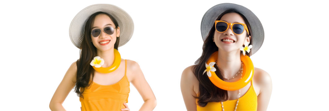 two girls in bikini with a surfboard