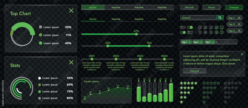 Poster a set of high-tech interface components. electronic panel display displays abstract graphics and inf