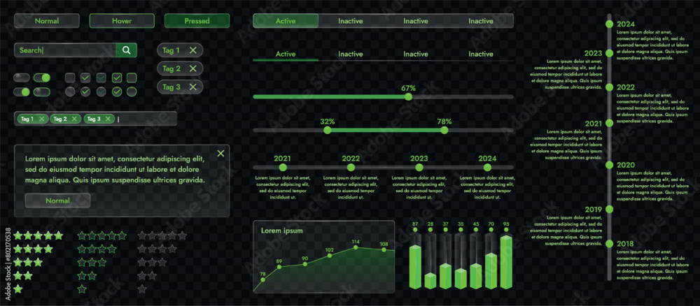 Poster a set of high-tech interface components. electronic panel display displays abstract graphics and inf