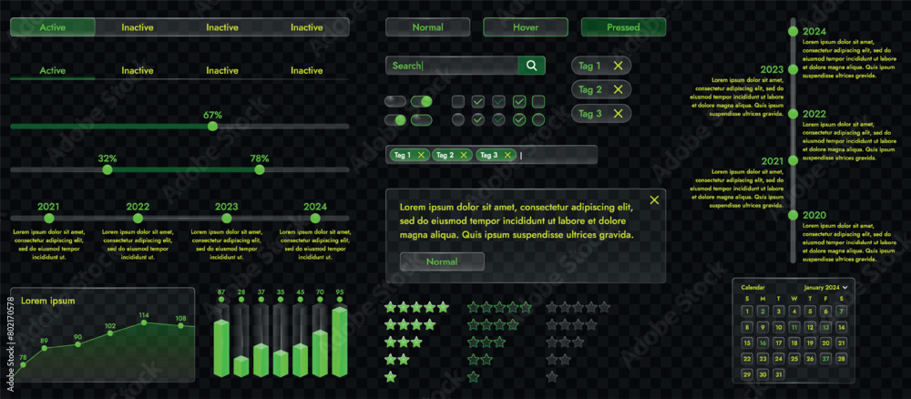 Poster a set of high-tech interface components. electronic panel display displays abstract graphics and inf