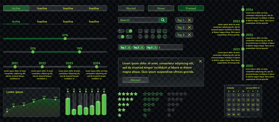 A set of high-tech interface components. Electronic panel display displays abstract graphics and information from vector graphics, infographics and other elements.