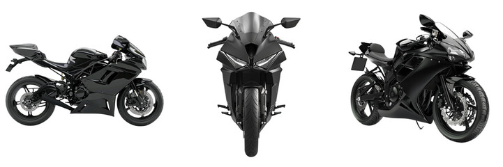 Set of black sport bike motorcycle on a transparent background