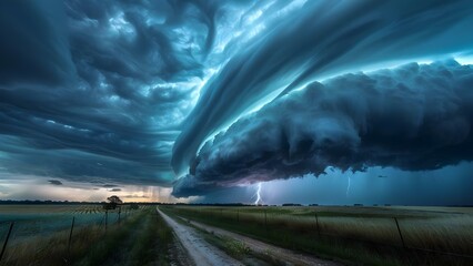 Approaching Storm: Dark Clouds, Thunder, Lightning, and Ominous Atmosphere. Concept Storm Photography, Dark Clouds, Lightning Strikes, Ominous Atmosphere, Thunderstorm - obrazy, fototapety, plakaty