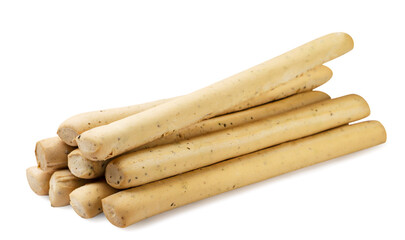 Grissini bread sticks on a white background. Isolated