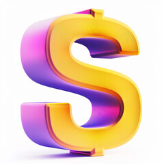 A 3D rendering of a golden dollar sign with a pink and purple gradient on a white background.