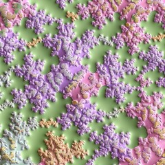 Obraz premium A seamless, repeating pattern of pastel-colored, six-pointed snowflakes with a raised, textured surface.