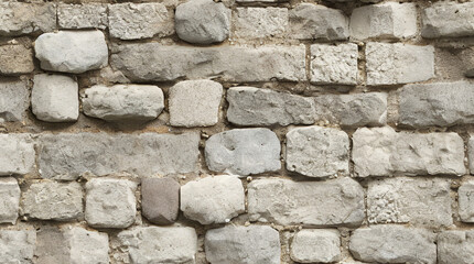 Stone Wall Texture. Brick Wall Background. Rough Stone Surface. Ancient Brickwork. Weathered Vintage Old Masonry Rustic Aged Architecture Pattern Urban White Grey Gray