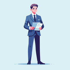 illustration of a business manager standing and holding documents