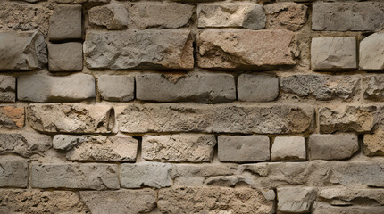 Obraz premium Stone Wall Texture. Brick Wall Background. Rough Stone Surface. Ancient Brickwork. Weathered Vintage Old Masonry Rustic Aged Architecture Pattern Urban Brown Grey Gray