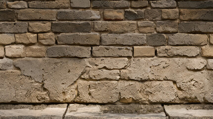 Obraz premium Stone Wall Texture. Brick Wall Background. Rough Stone Surface. Ancient Brickwork. Weathered Vintage Old Masonry Rustic Aged Architecture Pattern Urban Brown Grey Gray