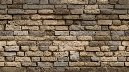 Fototapeta premium Stone Wall Texture. Brick Wall Background. Rough Stone Surface. Ancient Brickwork. Weathered Vintage Old Masonry Rustic Aged Architecture Pattern Urban Brown Grey Gray