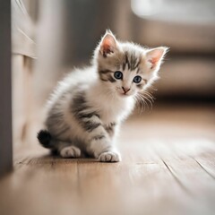 A kitten is playing in the house