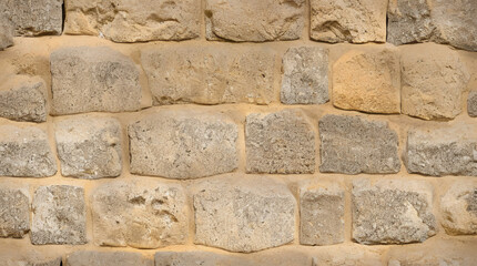Stone Wall Texture. Brick Wall Background. Rough Stone Surface. Ancient Brickwork. Weathered Vintage Old Masonry Rustic Aged Architecture Pattern Urban Yellow