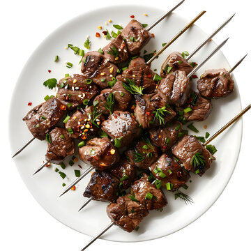 Anticuchos (Grilled Beef Heart Skewers) Food Dish top view isolated on a transparent background
