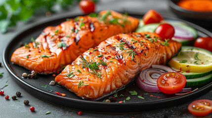 New beautiful well focused modern trending best selling good photograph landscape photo of grilled salmon 