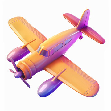 recommend clip art: A cartoon airplane with a yellow body and purple wings, clip art 3d, isolated white background.