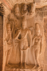Sculpture or carving of Gangavatarana. Bhagiratha&rsquo;s penance and the release of Ganga. Ravan phadi, Aihole, Bagalkot, Karnataka, India.