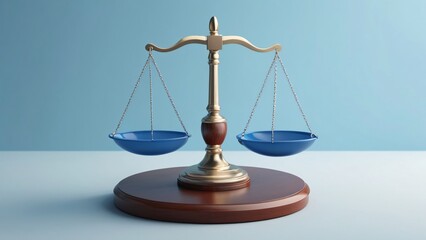 balanced scale, symbol of justice and fairness, blue background