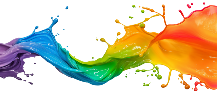colorful splash of paints isolated on transparent background, art splash.
