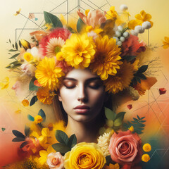 Floral Geometry, A Harmonious Blend of Blossoms and Abstract Shapes