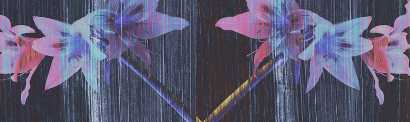 Magnificent lily paintings are engraved on the wood texture