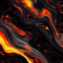 Abstract painting with vibrant red, orange, yellow, and black colors.