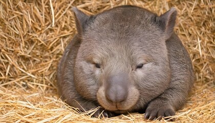 A Sleepy Wombat Curled Up In A Pile Of Hay  3