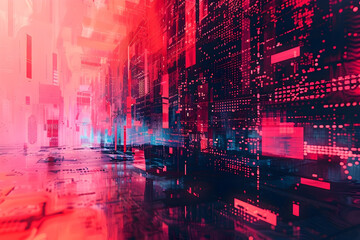 Naklejka premium Cybersecurity Breach Exposing Sensitive Digital Data Streams in Glitch Art Style Rendering