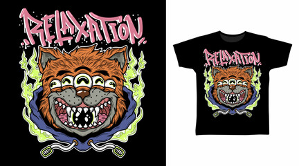 Relaxation Cat Monster Illustration Pop Art Tshirt Designs.