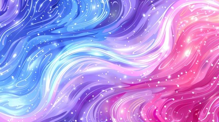Colorful abstract painting with bright pink and blue waves and white highlights.