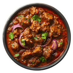 Rogan Josh Food Dish top view isolated on a transparent background