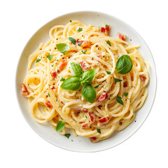 Spaghetti Carbonara Food Dish top view isolated on a transparent background