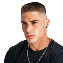 Obraz premium A male model with a high and tight haircut isolated on a transparent background
