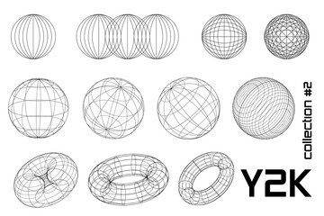Set linear white and black geometric y2k, 3d round. Vector for poster, banner.