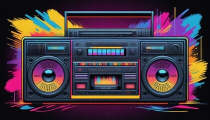 digital painting A retrostyle boombox with colorfu (5)