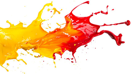 Red and yellow paint splash isolated on transparent background