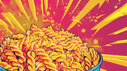 Pop art Pasta. Colorful background in pop art retro comic style.