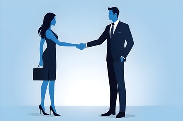 Fototapeta premium businesswoman and businessman shake hand success deal illustration, Business teamwork success