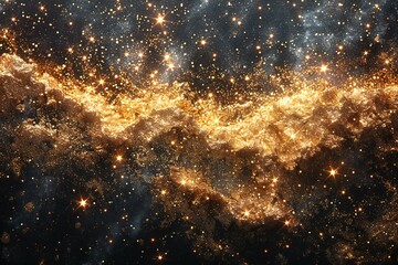 Abstract background with golden glittering stars and nebula,   rendering