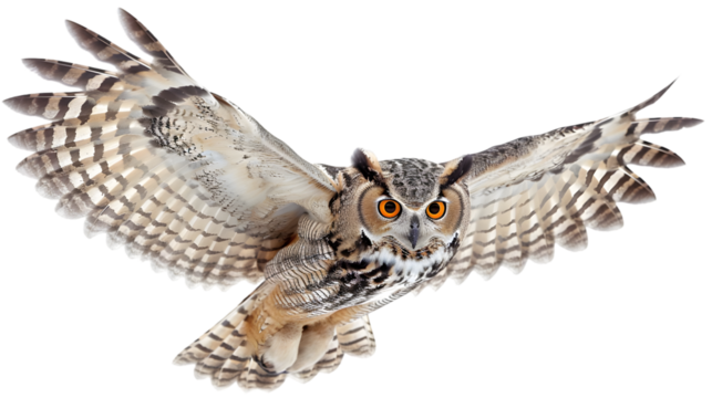 flying spread winged owl isolated on a transparent background - Powered by Adobe