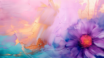 Dreamy Floral Art in Pink and Blue Hues: Ethereal Acrylic Painting for Tranquil Home Decor and Inspirational Wall Art