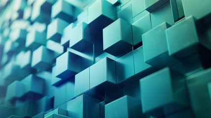 Obraz premium Modern geometric wall design featuring blue cubic 3D patterns.