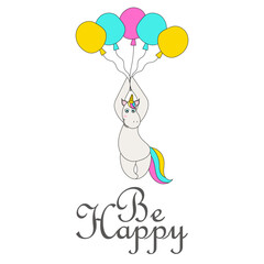 Greeting Card with Cute Cartoon Unicorn
