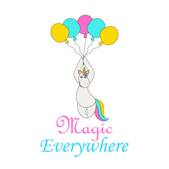 Cute unicorn. Vector hand drawn inspirational vector illustration for print, banner, poster. Magic is everywhere