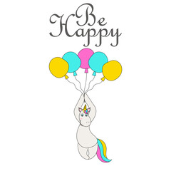 Greeting Card with Cute Cartoon Unicorn