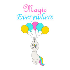 Cute unicorn. Vector hand drawn inspirational vector illustration for print, banner, poster. Magic is everywhere