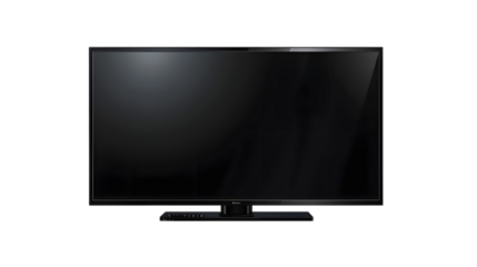 large modern black TV isolated on a transparent background