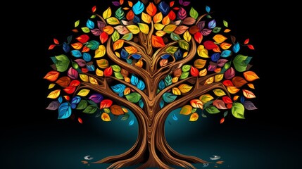 Colorful Tree of Solidarity: Vibrant Design Illustrating Unity in Diversity and Community Support - Abstract Nature Art for Collaboration and Harmony.