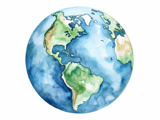 Watercolor painting of A watercolor painting of the Earth with the continents of North America