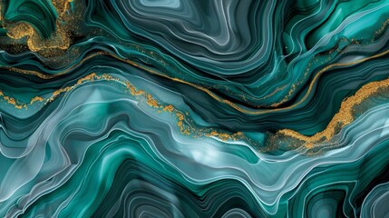 Obraz premium Teal and gold abstract painting with a marble-like appearance